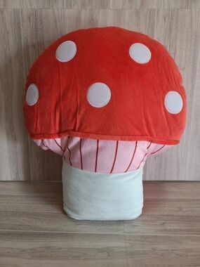Mushroom Plush Pillow Red White Toadstool Stuffed Decor Cushion 16"